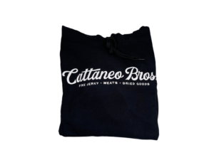 Folded black sweatshirt with "Cuttaneo Bros." logo