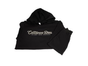 Folded black hoodie with Cattaneo Bros. logo
