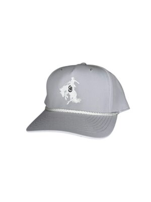 Gray rope-trim baseball cap with cowboy logo