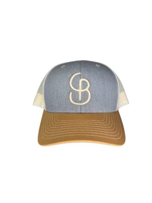 Light blue trucker hat with tan brim