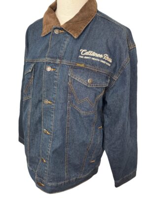 Denim jacket with brown corduroy collar