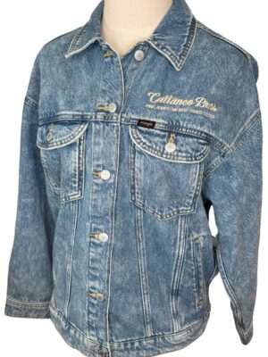 Blue denim jacket with embroidered logo