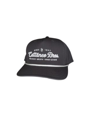 Black Cattaneo Bros. trucker cap with rope
